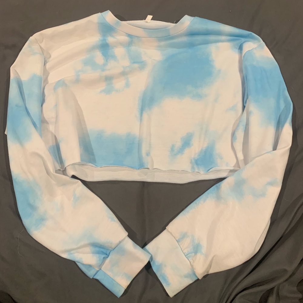 Blue and White Long sleeve crop top